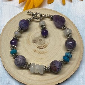 Crazy Lace Agate and Moonstone Toggle Bracelet